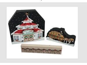 Cat's Meow Village North Pole Feeding the Reindeer & Training Headquarters 3 pc.